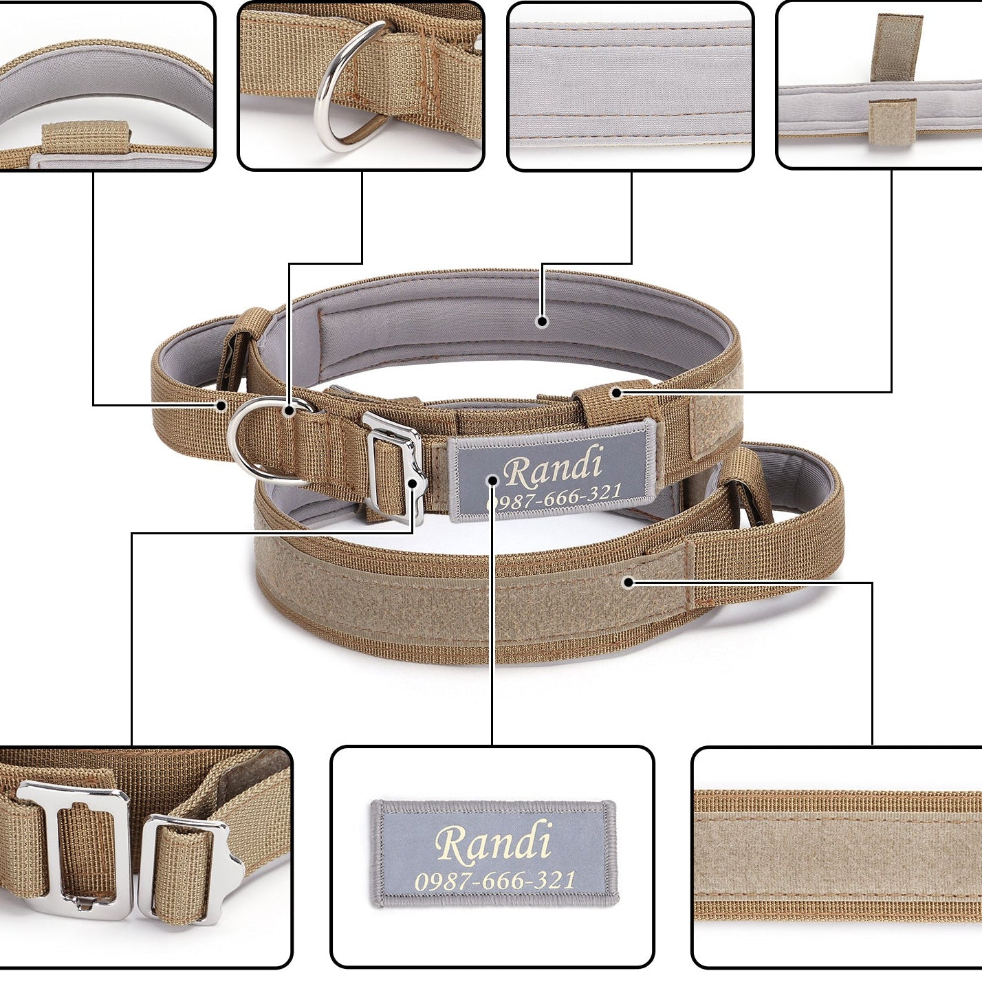 Personalized Lettering Tactical Collar Anti-cursor Lightweight Pet Dog Collar Explosion-proof Impact Traction Large Dog Collar