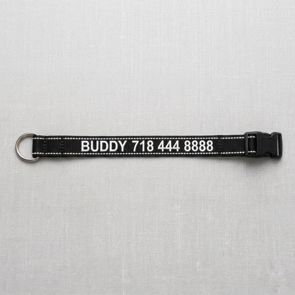 Personalized Tactical Dog Collar | Custom Embroidered Name & Phone | Cobra Buckle | Reflective | Large Breed | Black, Green, Navy — K9 Forge