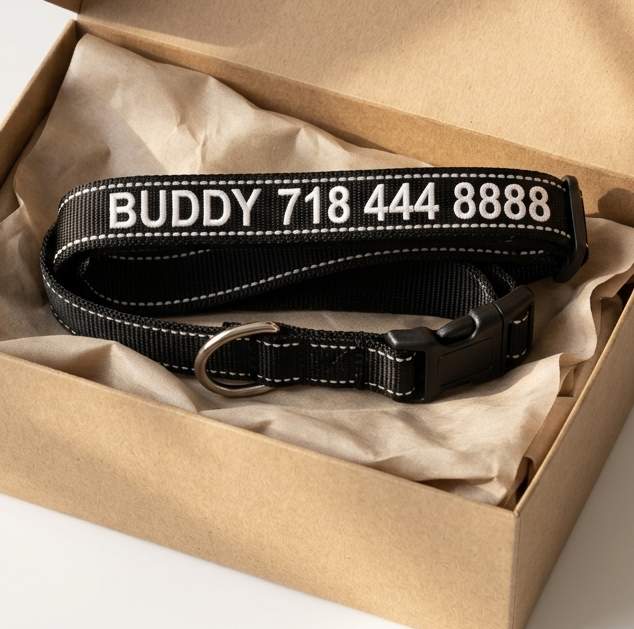 Personalized Tactical Dog Collar | Custom Embroidered Name & Phone | Cobra Buckle | Reflective | Large Breed | Black, Green, Navy — K9 Forge