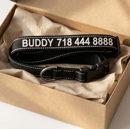 Personalized Tactical Dog Collar | Custom Embroidered Name & Phone | Cobra Buckle | Reflective | Large Breed | Black, Green, Navy — K9 Forge