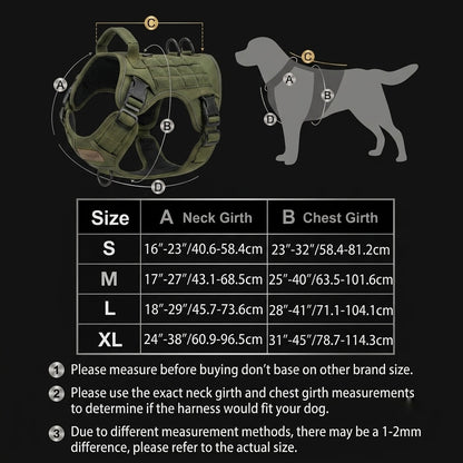 Dog Harness Size Chart — S, M, L, XL Neck Girth and Chest Girth Measurements Guide for Tactical Dog Harness — K9 Forge