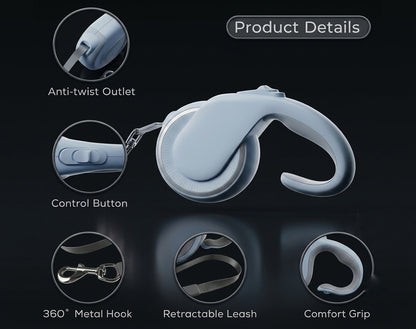 Retractable Dog Leash 16ft — 360° Tangle-Free, One-Hand Brake 
& Lock, Reflective Nylon Tape | Small to Medium Dogs up to 60lbs