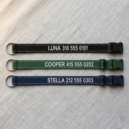 Personalized Tactical Dog Collar | Custom Embroidered Name & Phone | Cobra Buckle | Reflective | Large Breed | Black, Green, Navy — K9 Forge