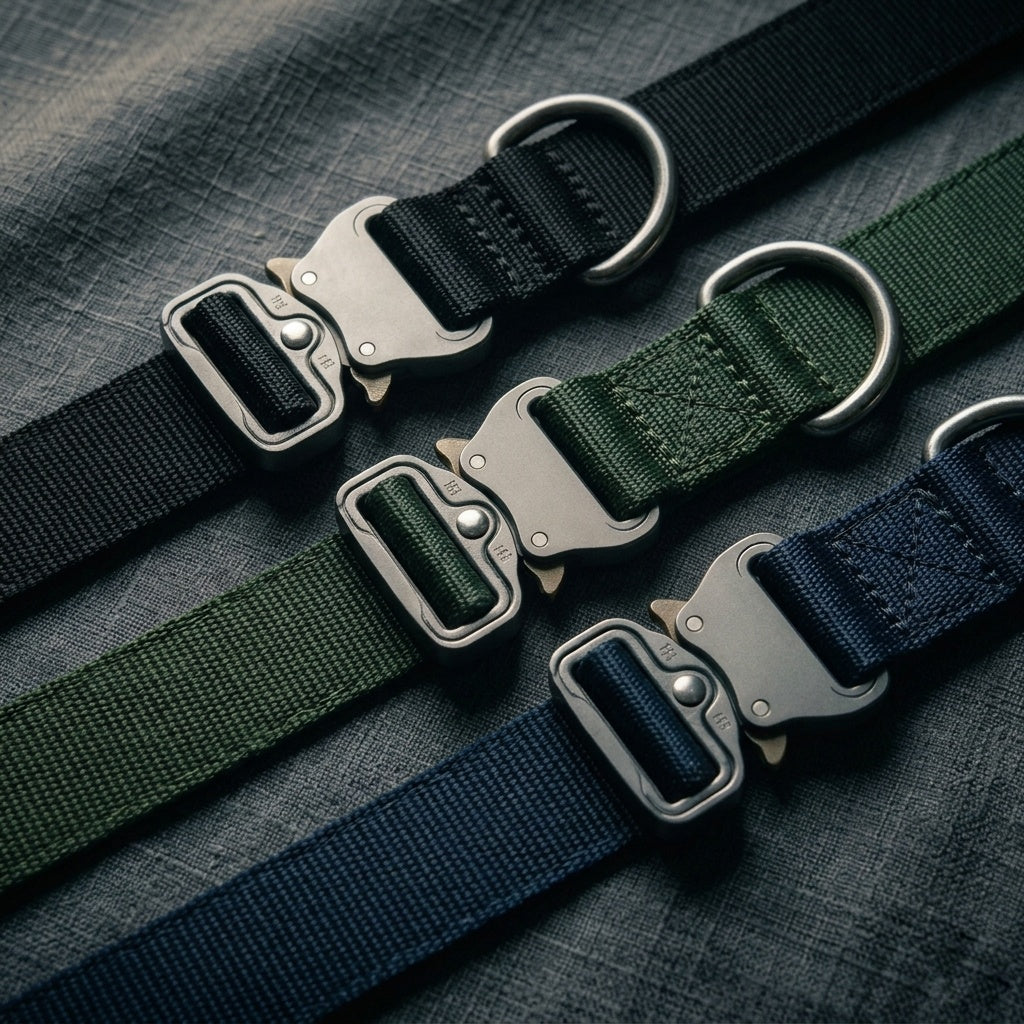 Personalized Tactical Dog Collar | Custom Embroidered Name & Phone | Cobra Buckle | Reflective | Large Breed | Black, Green, Navy — K9 Forge